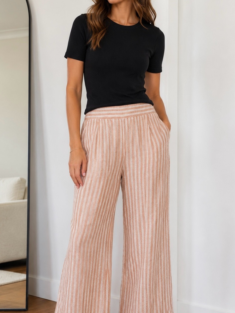 Madewell Striped Wide-Leg  100% Linen Pants Size 4